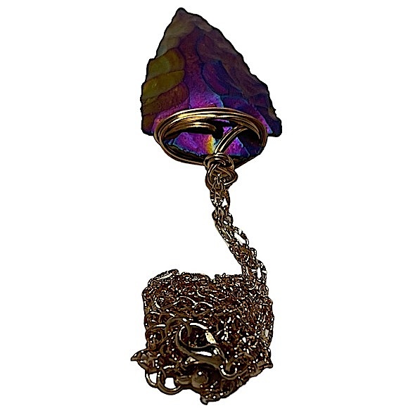 Arrowhead iridescent rainbow wire wrapped pendant necklace on gold chain NEW - Picture 7 of 11